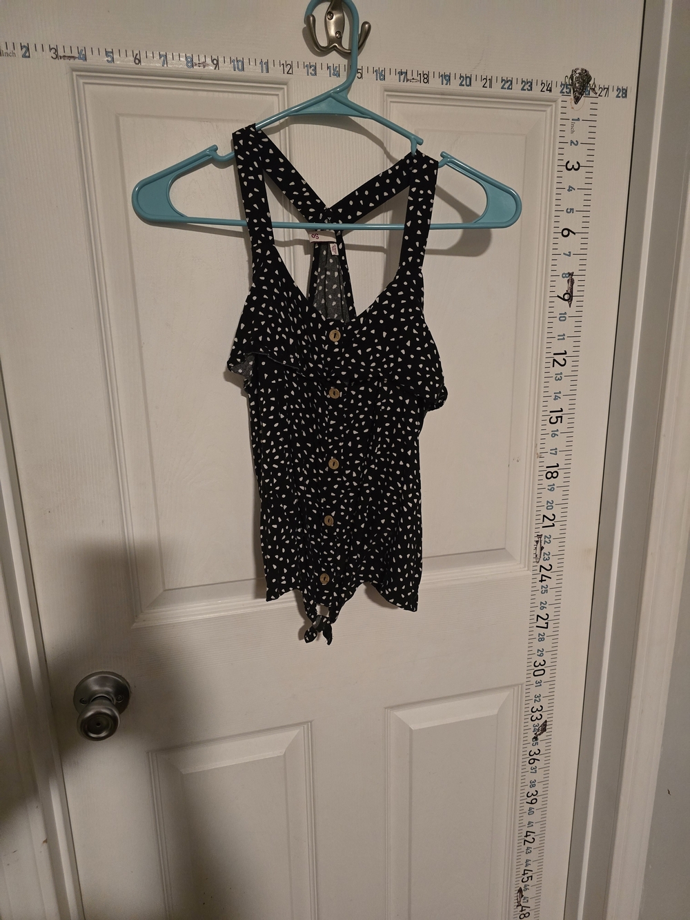 SO Black and White Polka Dot Tie-Front Tank